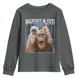 Funny Bigfoot Selfie Youth Sweatshirt Sasquatch Yeti Christmas TS14 Dark Heather Print Your Wear