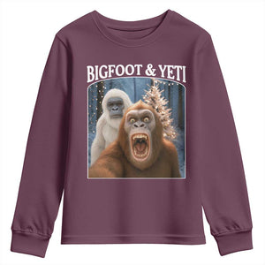 Funny Bigfoot Selfie Youth Sweatshirt Sasquatch Yeti Christmas TS14 Maroon Print Your Wear