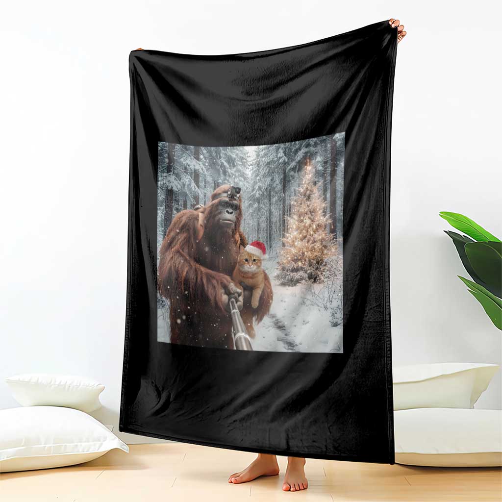 Funny Bigfoot With Cat Selfie Christmas Throw Blanket TS14 Print Your Wear