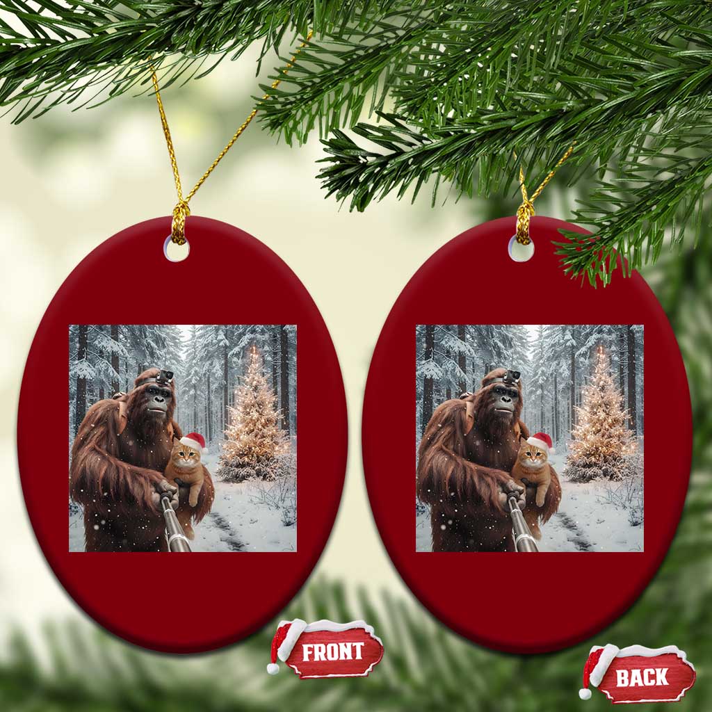 Funny Bigfoot With Cat Selfie Xmas Ceramic Ornament TS14 Print Your Wear