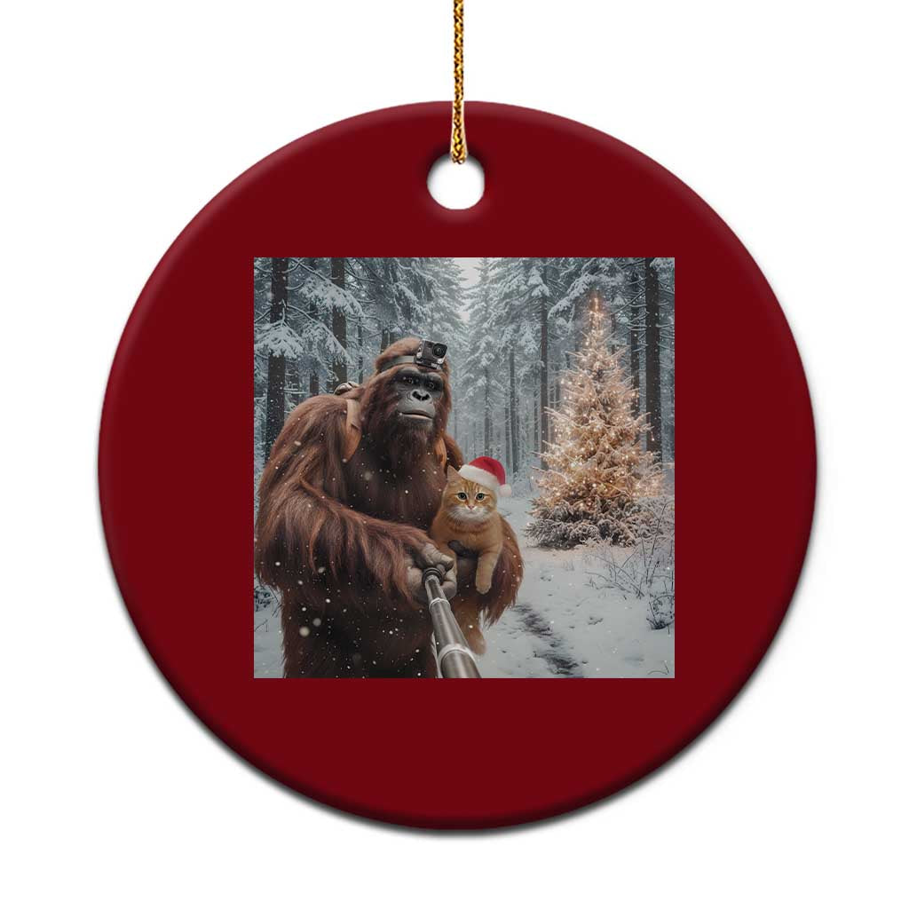 Funny Bigfoot With Cat Selfie Xmas Ceramic Ornament TS14 1pc Red Print Your Wear