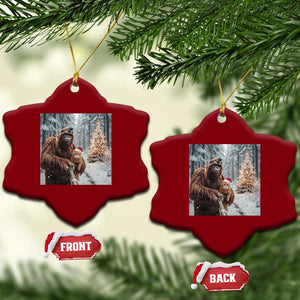 Funny Bigfoot With Cat Selfie Xmas Ceramic Ornament TS14 Print Your Wear