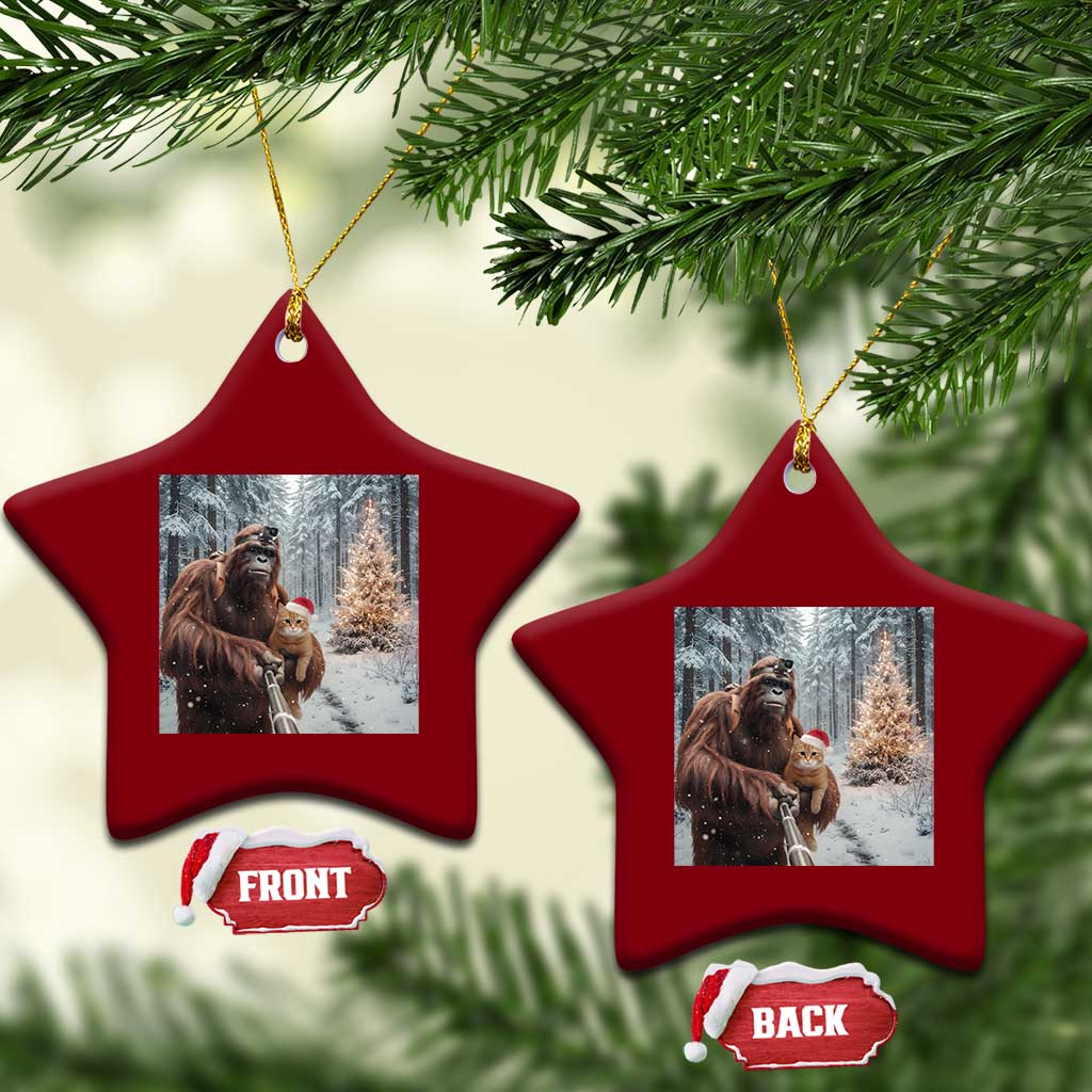 Funny Bigfoot With Cat Selfie Xmas Ceramic Ornament TS14 Print Your Wear
