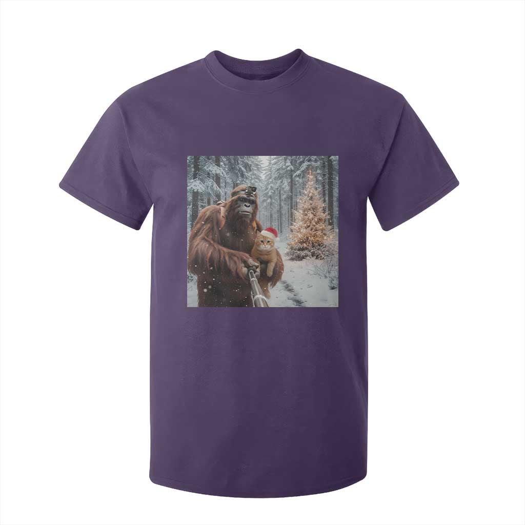 Funny Bigfoot With Cat Selfie Christmas T Shirt For Kid TS14 Purple Print Your Wear