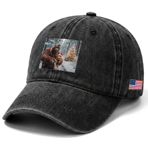 Funny Bigfoot With Cat Selfie Christmas Washed Cotton Baseball Cap TS14 Print Your Wear