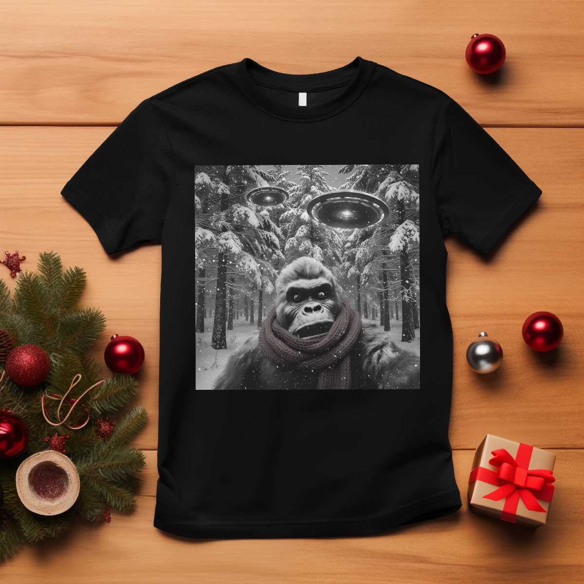Funny Bigfoot Selfie T Shirt Sasquatch Alien UFO Christmas TS14 Black Print Your Wear