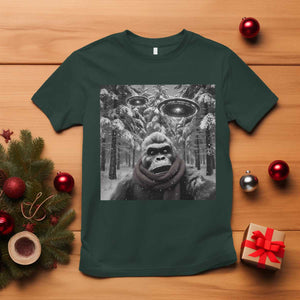 Funny Bigfoot Selfie T Shirt Sasquatch Alien UFO Christmas TS14 Dark Forest Green Print Your Wear