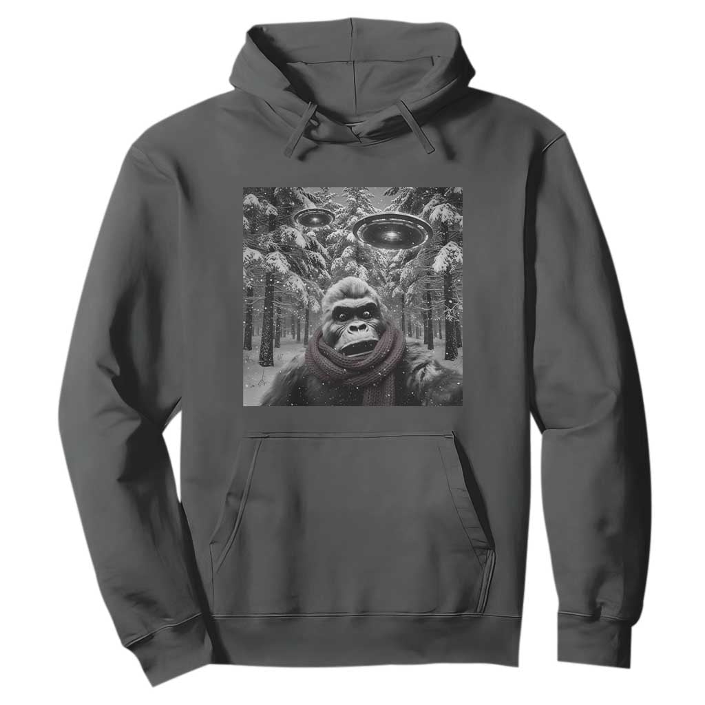 Funny Bigfoot Selfie Hoodie Sasquatch Alien UFO Christmas TS14 Dark Heather Print Your Wear