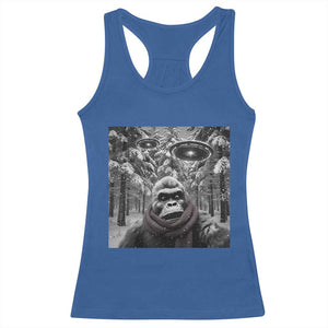 Funny Bigfoot Selfie Racerback Tank Top Sasquatch Alien UFO Christmas TS14 Royal Blue Print Your Wear