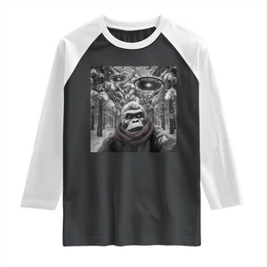Funny Bigfoot Selfie Raglan Shirt Sasquatch Alien UFO Christmas TS14 Black White Print Your Wear