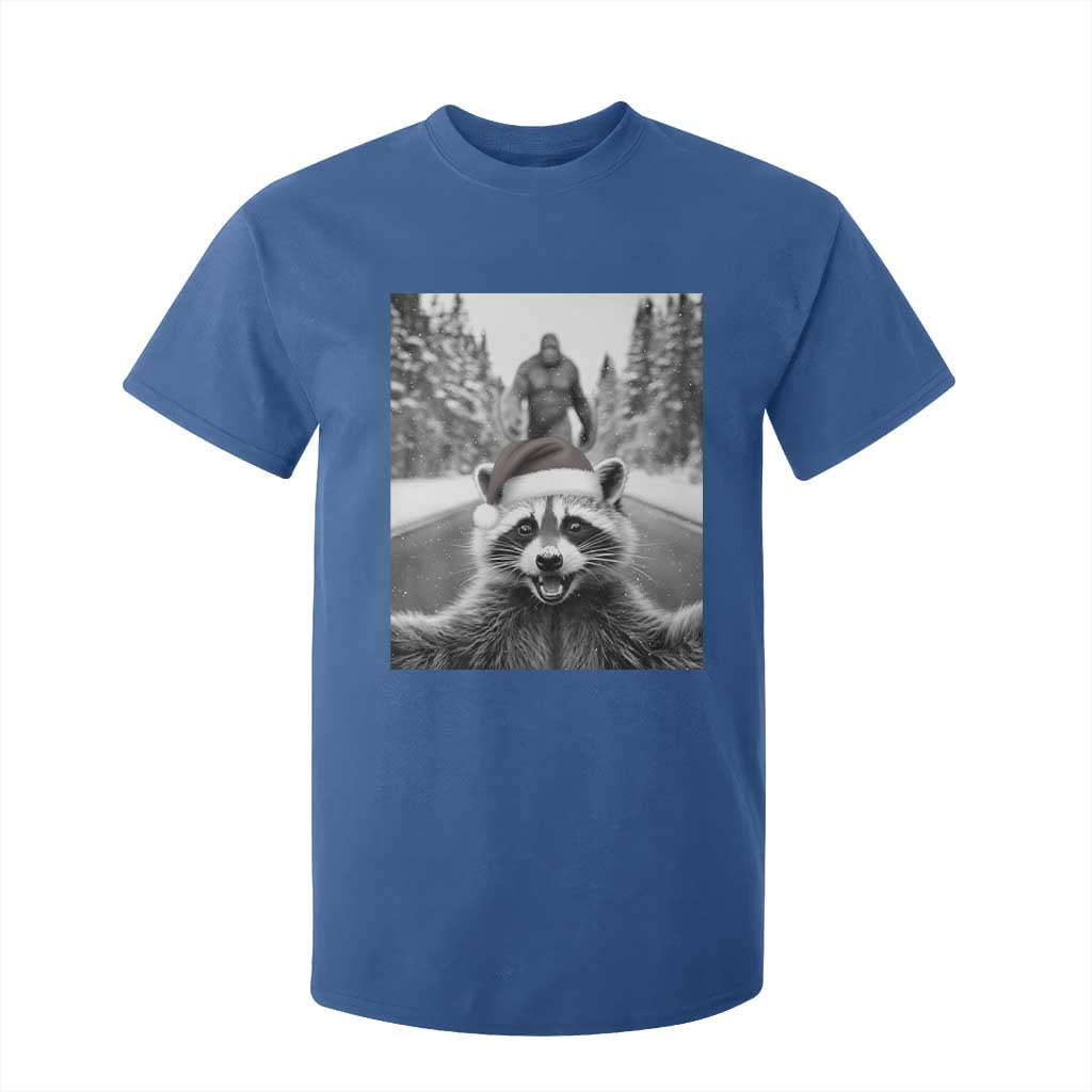 Funny Racoon With Bigfoot Selfie Christmas T Shirt For Kid TS14 Royal Blue Print Your Wear
