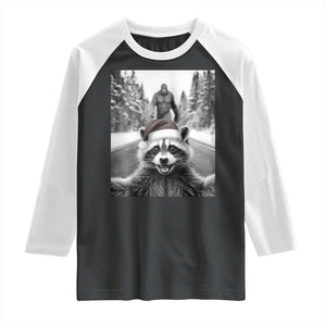 Funny Racoon With Bigfoot Selfie Christmas Raglan Shirt TS14 Black White Print Your Wear