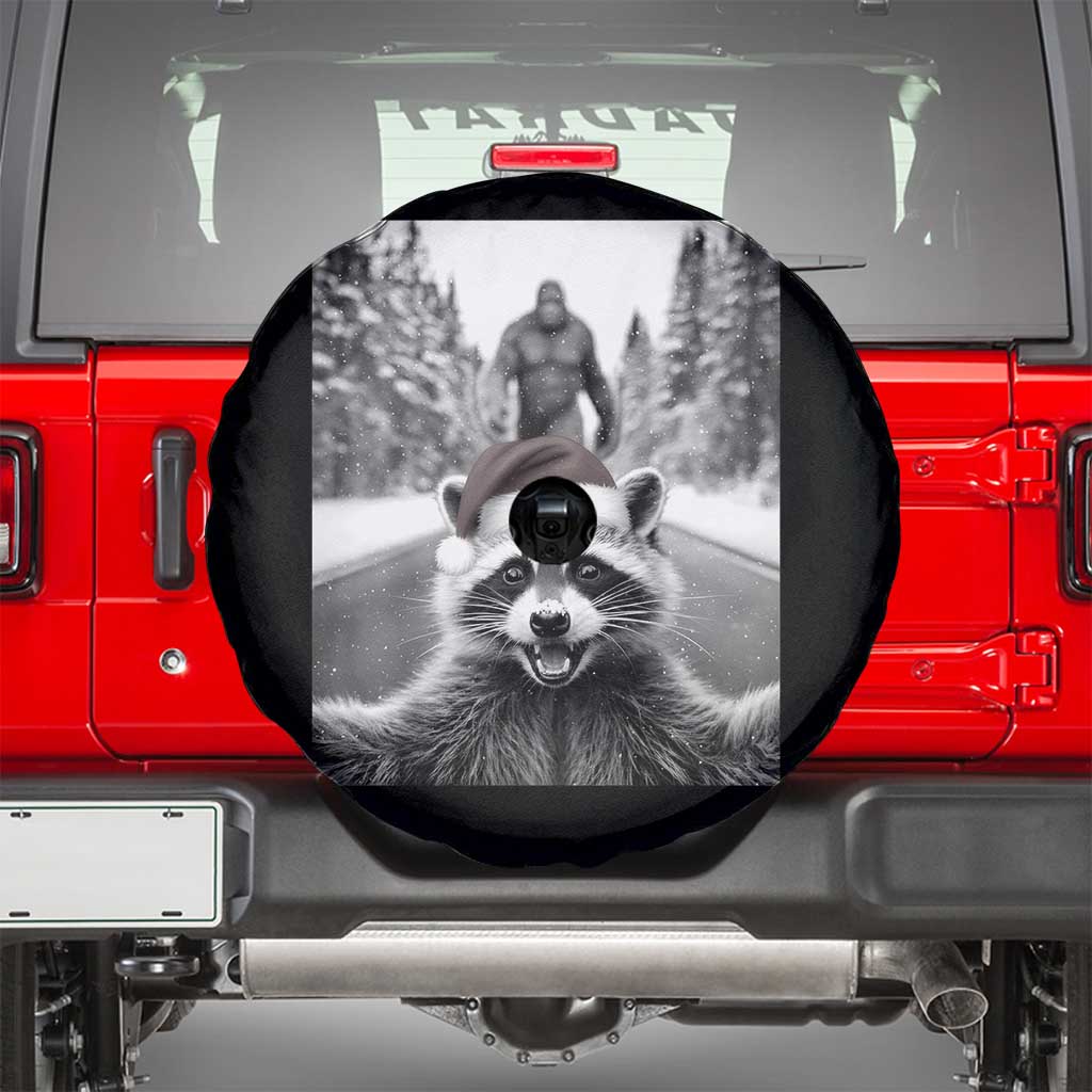 Funny Racoon With Bigfoot Selfie Christmas Spare Tire Cover TS14 Black Print Your Wear