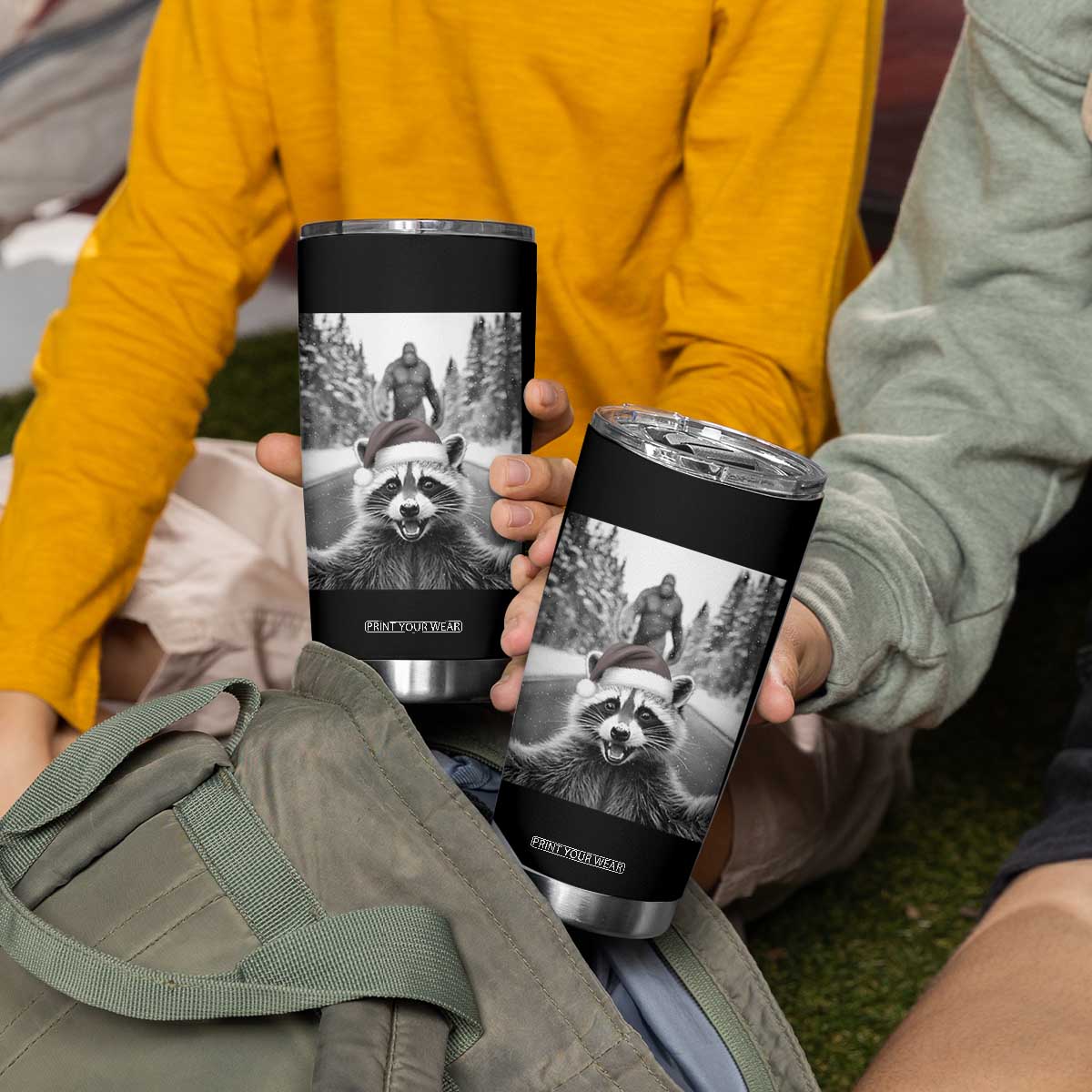 Funny Racoon With Bigfoot Selfie Christmas Tumbler Cup TS14 Print Your Wear
