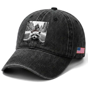 Funny Racoon With Bigfoot Selfie Christmas Washed Cotton Baseball Cap TS14 Print Your Wear