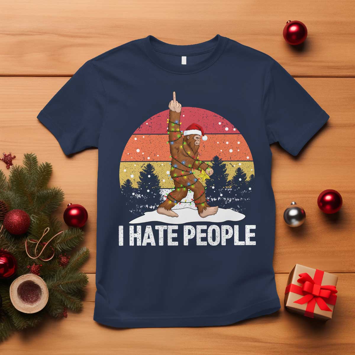 Funny Bigfoot Christmas T Shirt I Hate People TS14 Navy Print Your Wear
