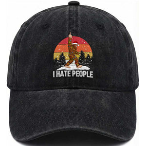 Funny Bigfoot Christmas Washed Cotton Baseball Cap I Hate People TS14 Washed Cap Universal Fit Black Print Your Wear