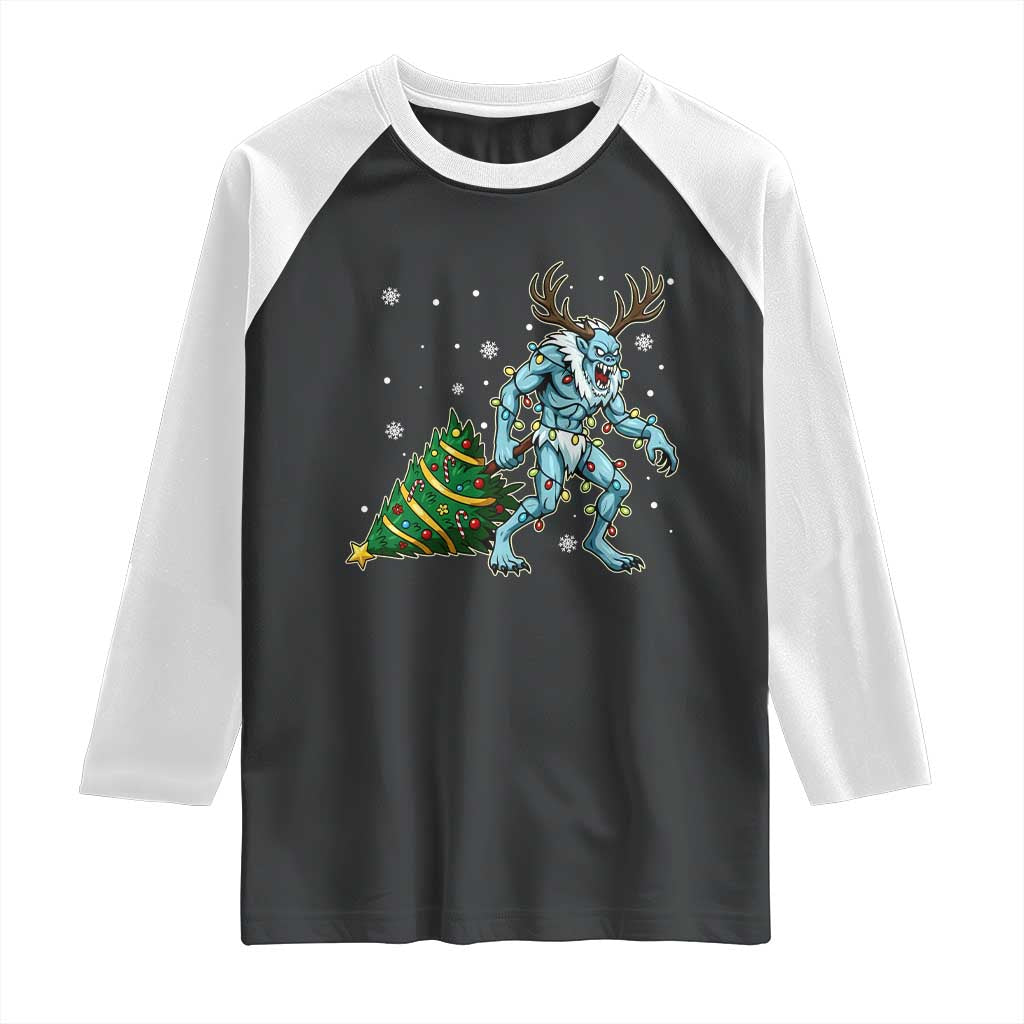 Wendigo Monster Raglan Shirt Cryptid Mythical Christmas TS14 Black White Print Your Wear
