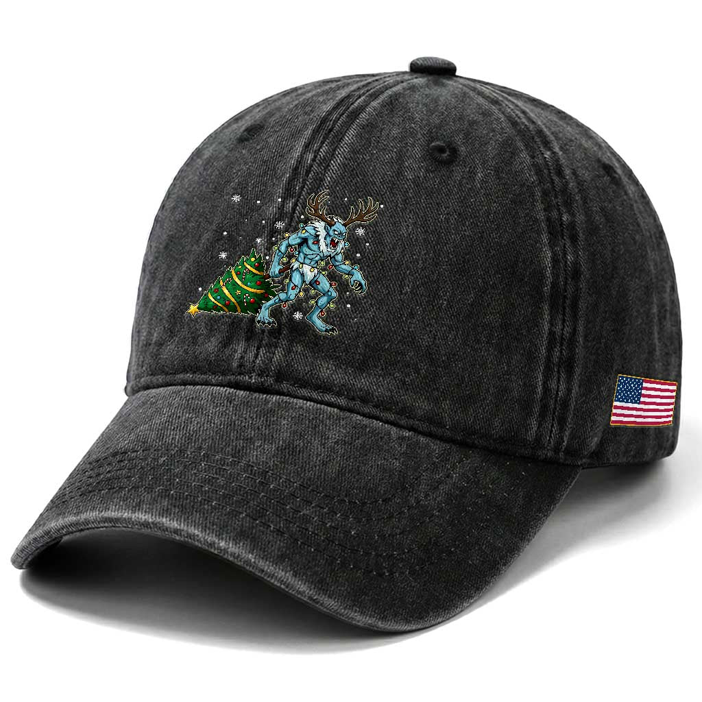 Wendigo Monster Washed Cotton Baseball Cap Cryptid Mythical Christmas TS14 Print Your Wear