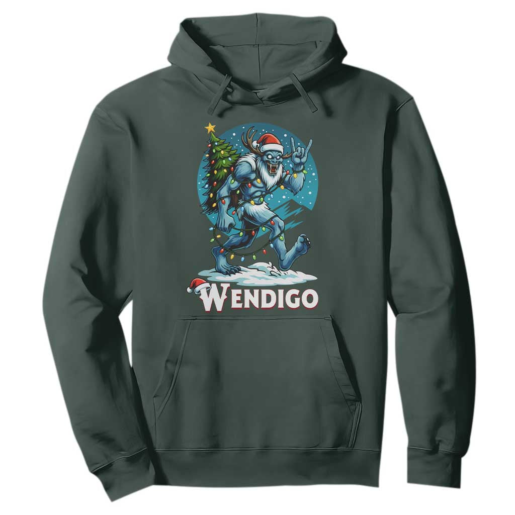 Funny Wendigo Monster Christmas Hoodie Rock On Hand Meme Xmas TS14 Dark Forest Green Print Your Wear