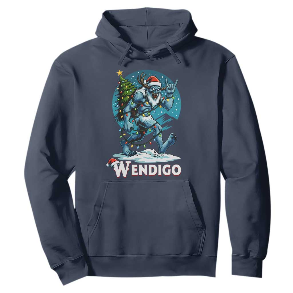 Funny Wendigo Monster Christmas Hoodie Rock On Hand Meme Xmas TS14 Navy Print Your Wear