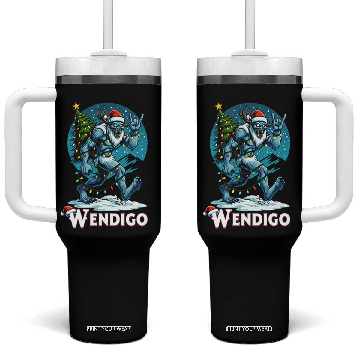 Funny Wendigo Monster Christmas Tumbler With Handle Rock On Hand Meme Xmas TS14 One Size: 40 oz Black Print Your Wear