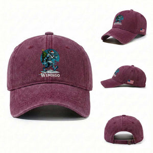 Funny Wendigo Monster Christmas Washed Cotton Baseball Cap Rock On Hand Meme Xmas TS14 Washed Cap Universal Fit Burgundy Print Your Wear