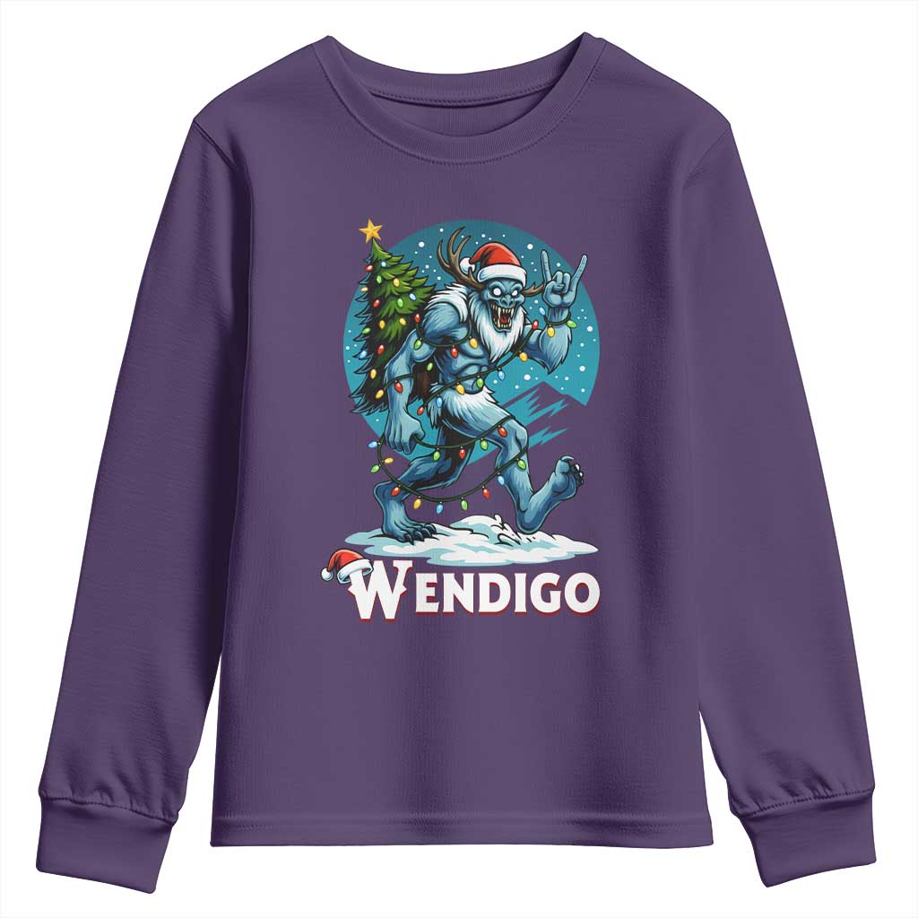 Funny Wendigo Monster Christmas Youth Sweatshirt Rock On Hand Meme Xmas TS14 Purple Print Your Wear