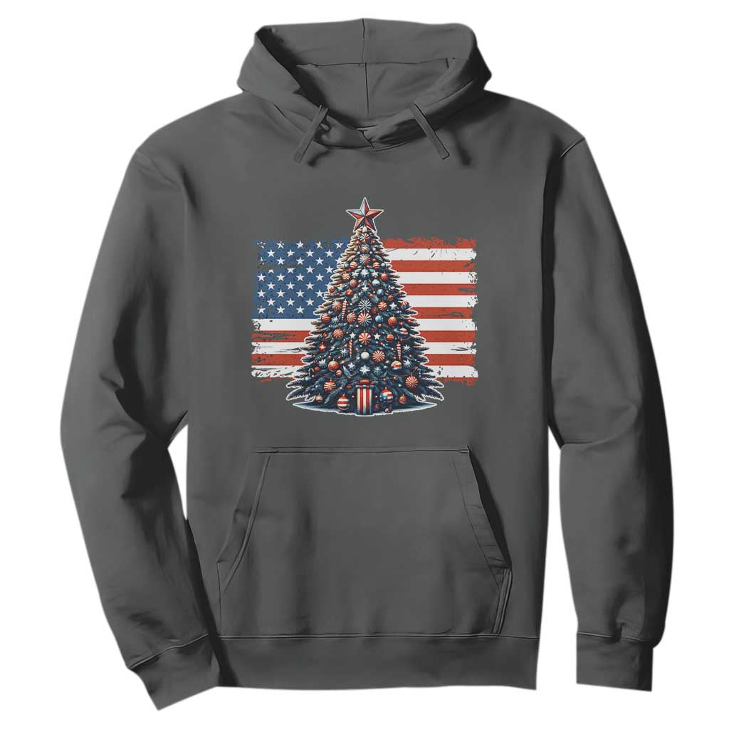 Patriotic American Flag Christmas Hoodie TS14 Dark Heather Print Your Wear