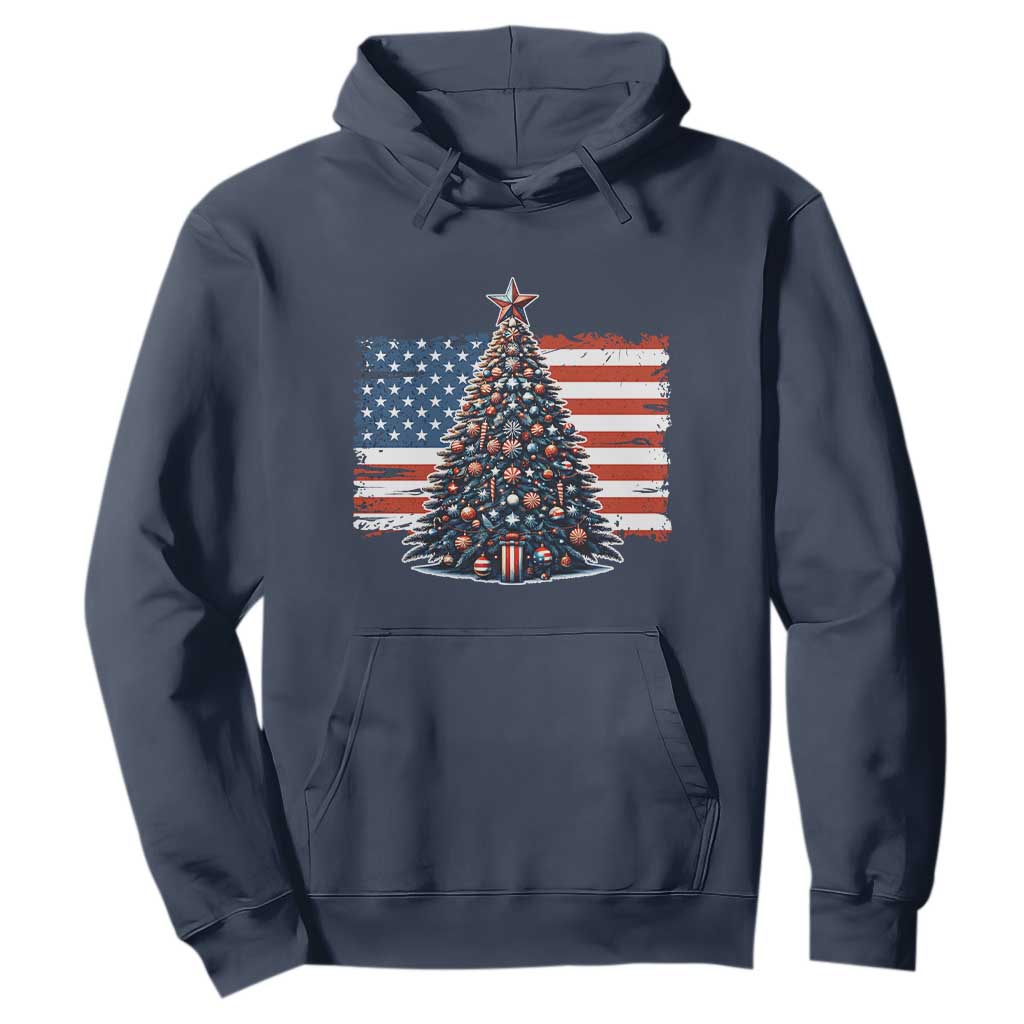 Patriotic American Flag Christmas Hoodie TS14 Navy Print Your Wear