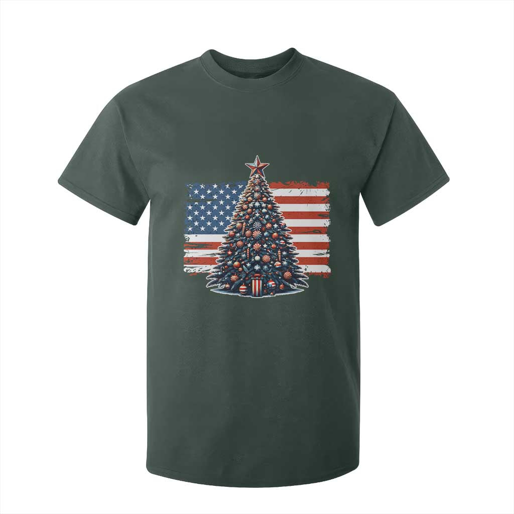 Patriotic American Flag Christmas T Shirt For Kid TS14 Dark Forest Green Print Your Wear