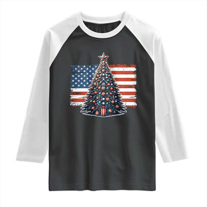 Patriotic American Flag Christmas Raglan Shirt TS14 Black White Print Your Wear