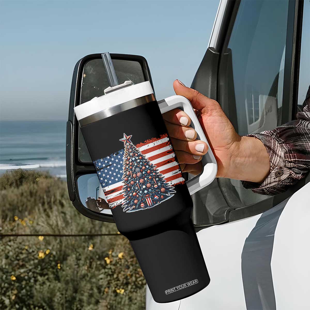 Patriotic American Flag Christmas Tumbler With Handle TS14 Print Your Wear