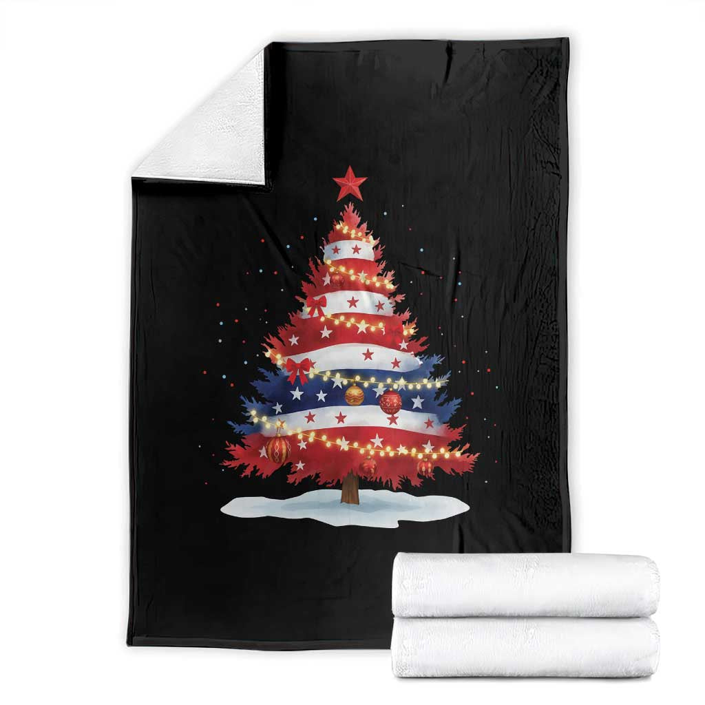 Christmas Tree American Flag Patriotic Throw Blanket TS14 Black Print Your Wear