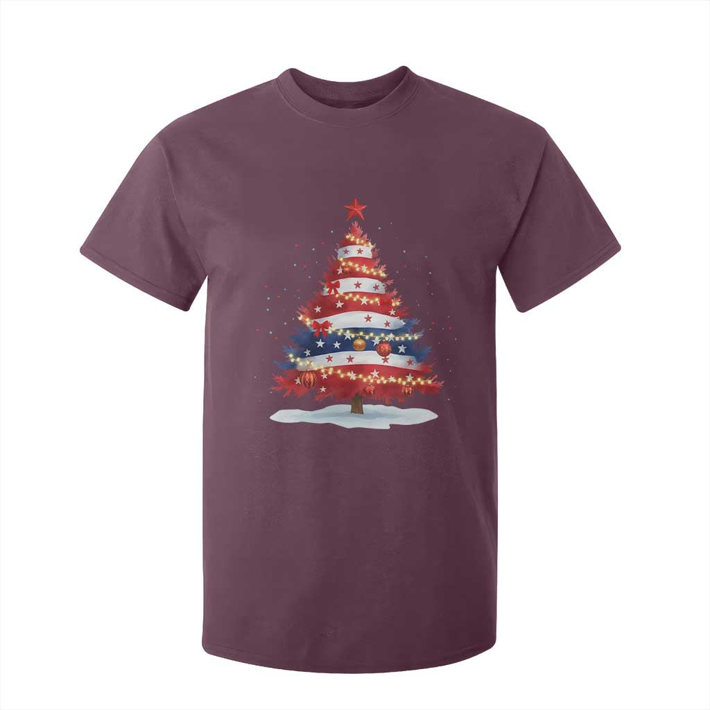 Christmas Tree American Flag Patriotic T Shirt For Kid TS14 Maroon Print Your Wear