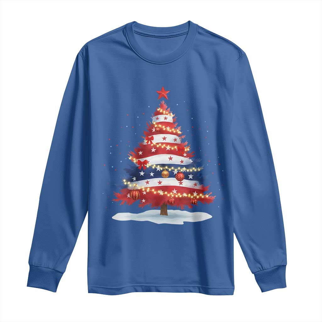 Christmas Tree American Flag Patriotic Long Sleeve Shirt TS14 Royal Blue Print Your Wear