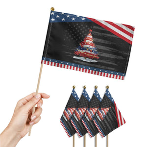 Christmas Tree American Flag Patriotic Handheld Flag TS14 Print Your Wear