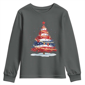 Christmas Tree American Flag Patriotic Youth Sweatshirt TS14 Dark Heather Print Your Wear
