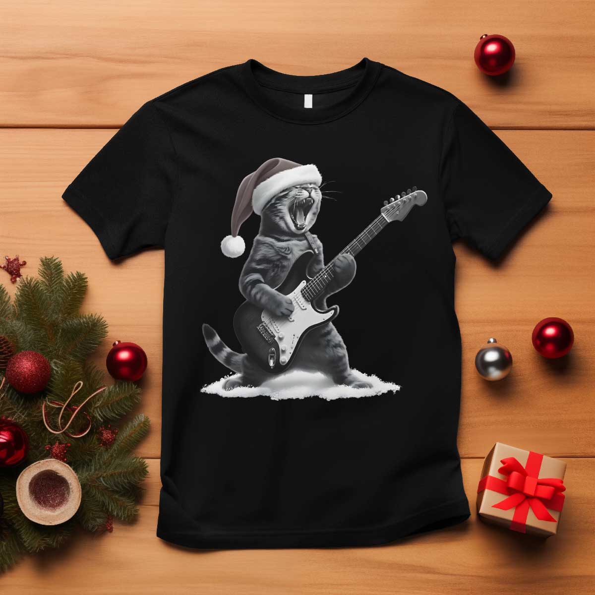 Funny Cat Guitar T Shirt Rock and Roll Christmas TS14 Black Print Your Wear
