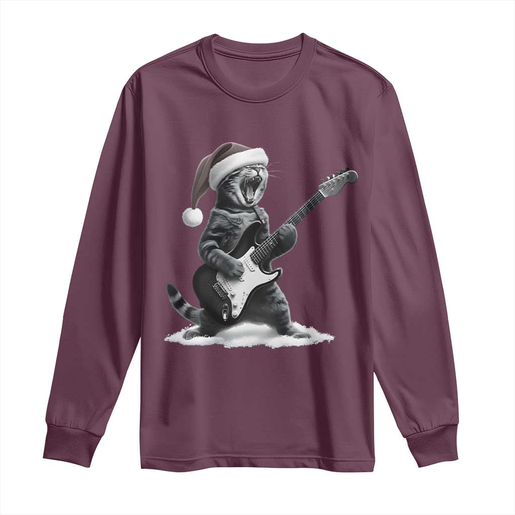 Funny Cat Guitar Long Sleeve Shirt Rock and Roll Christmas TS14 Maroon Print Your Wear