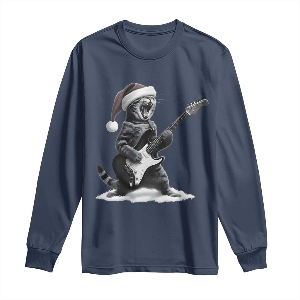 Funny Cat Guitar Long Sleeve Shirt Rock and Roll Christmas TS14 Navy Print Your Wear