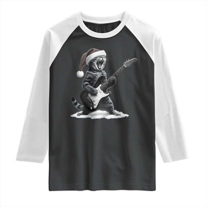 Funny Cat Guitar Raglan Shirt Rock and Roll Christmas TS14 Black White Print Your Wear