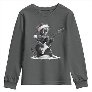 Funny Cat Guitar Youth Sweatshirt Rock and Roll Christmas TS14 Dark Heather Print Your Wear