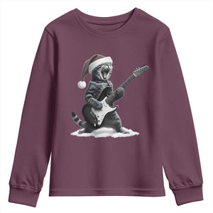 Funny Cat Guitar Youth Sweatshirt Rock and Roll Christmas TS14 Maroon Print Your Wear