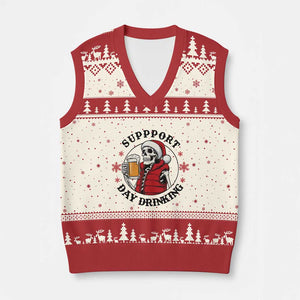 Funny Skeleton Beer Xmas V-Neck Knit Sweater Vest Support Day Drinking TS14 Beige Red Print Your Wear