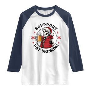 Funny Skeleton Beer Christmas Raglan Shirt Support Day Drinking TS14 White Navy Print Your Wear