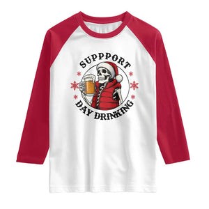 Funny Skeleton Beer Christmas Raglan Shirt Support Day Drinking TS14 White Red Print Your Wear