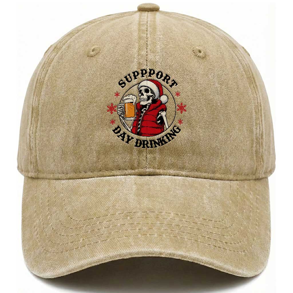 Funny Skeleton Beer Christmas Washed Cotton Baseball Cap Support Day Drinking TS14 Washed Cap Universal Fit Khaki Print Your Wear