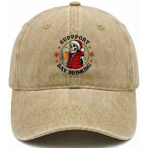 Funny Skeleton Beer Christmas Washed Cotton Baseball Cap Support Day Drinking TS14 Washed Cap Universal Fit Khaki Print Your Wear
