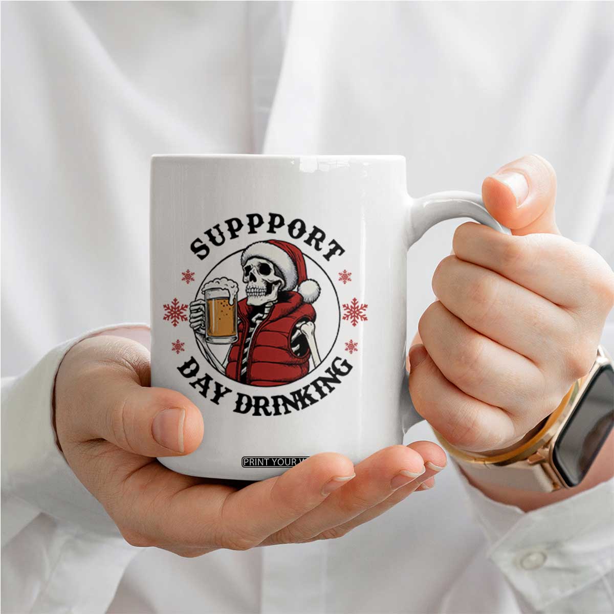 Funny Skeleton Beer Christmas Coffee Mug Support Day Drinking TS14 Print Your Wear